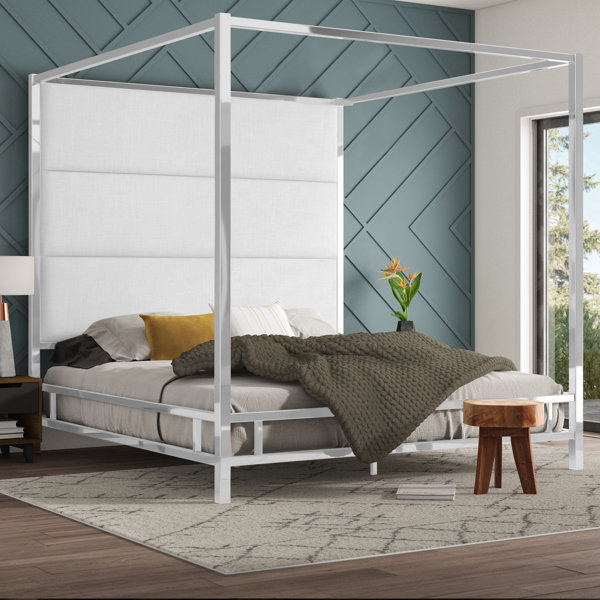 Solivita Champagne Gold Metal Canopy Bed With Horizontal Panel